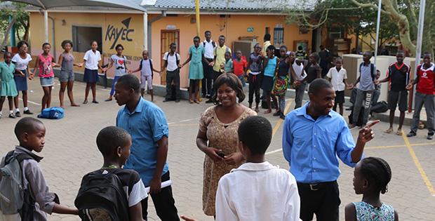 The Fellows greet our Windhoek kids on 24 February 2016, during the circle time that ends each afternoon.