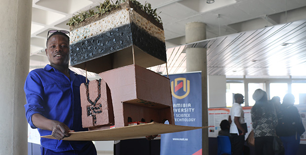 Soneha Antonio Pedro, 21-year-old graduate of KAYEC’s Rundu youth centre, shows off an environmentally friendly mining design he built as a second-year civil engineering student at NUST, 3 August 2016. “You have to keep the environment and the business in equilibrium. Basically civil engineering is just about being innovative.” While participating at the KAYEC youth centre, Antonio was able to skip Grade 9 – and on this project, his group received 90 percent. According to Ms. Benedikta Kamunoko, Acting Deputy Director of the Rundu office of the Ministry of Gender Equality and Child Welfare, “KAYEC is the only youth organisation left in Rundu – I don’t know what we’d do without them.” This year, Rundu schools invited KAYEC to facilitate life skills for an extra 818 students, and social workers teamed with KAYEC to arrange outreach in Sauyemwa and to receive youths with drug problems.  Soneha thanks FNB for showing “they also care for the community. If others can follow in FNB’s footsteps, we’ll be fine.”