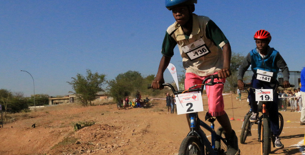 The 12-and-under boys hit the track at the BMX Challenge #4, KAYEC Windhoek, 1 July 2017.